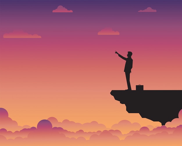 Vector businessman standing on cliff