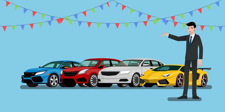 現場に立って現存する車両を販売または賃貸するためのビジネスマン