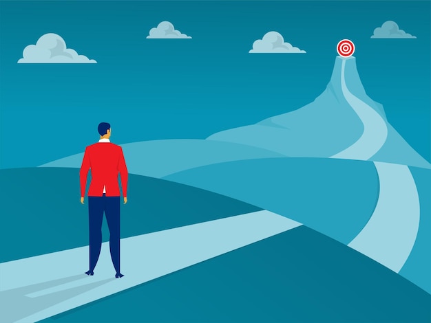 Businessman  standing on the top of the mountain adventure go to goal. vector illustrator