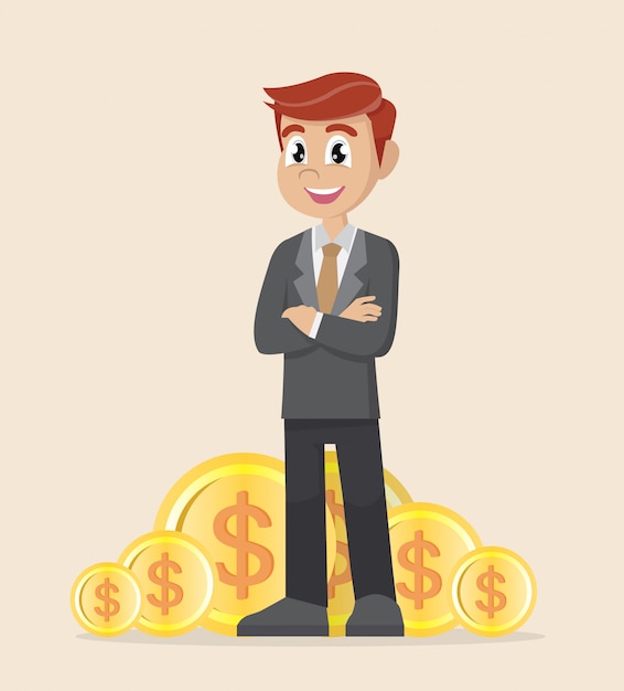 Businessman standing with gold coin.