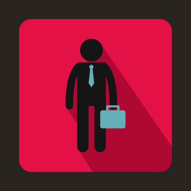 Businessman standing with his briefcase icon in flat style on a pink background