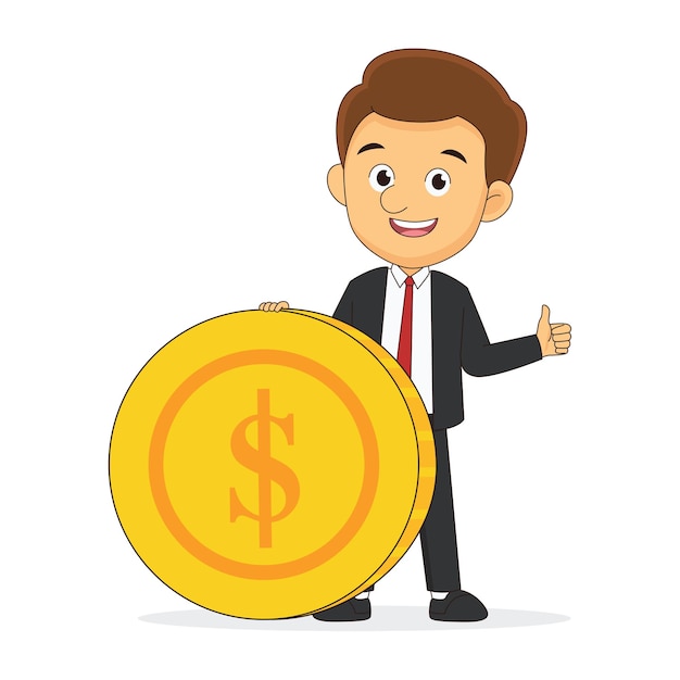 Businessman standing with money big coin