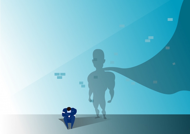 Vector businessman stress form businessman fail for opportunity again with silhouette hero man illustration
