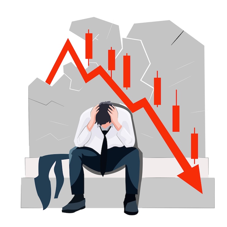 Vector businessman stress frustrate over market crash economy bad market trading