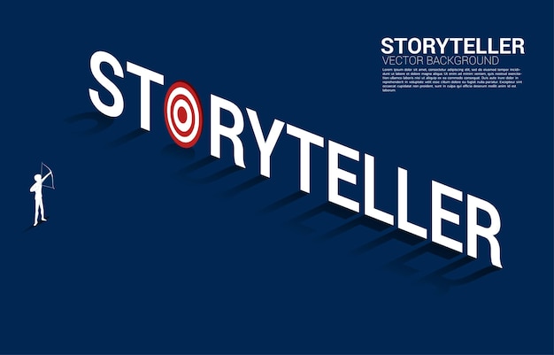 Vector businessman in suit shoot the arrow to target in storyteller wording concept of communication and storyteller