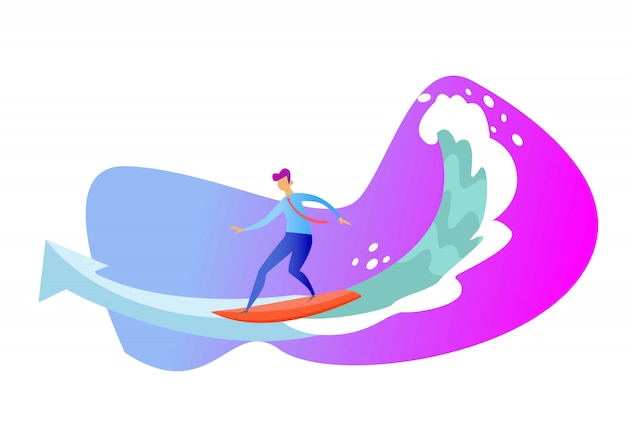 Businessman surfing the rising arrow. Business concept 