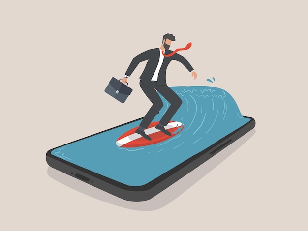 Businessman surfing with smartphone, marketing and digital marketing