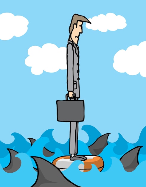 Businessman surrounded by sharks