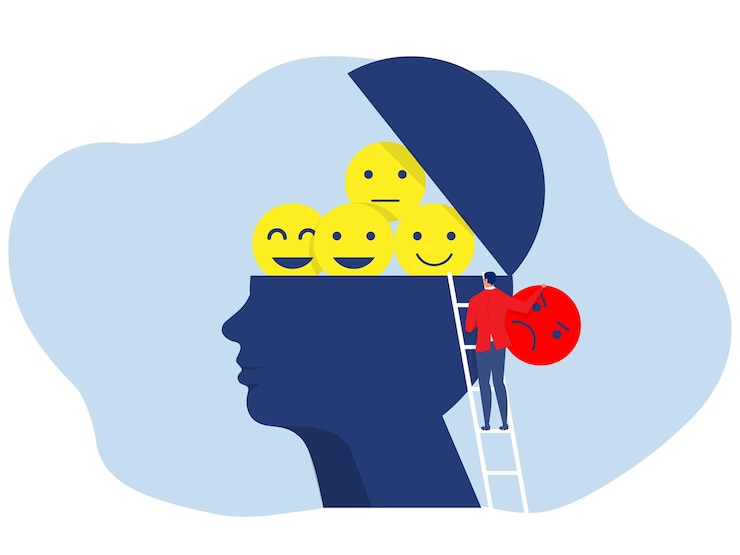 Vector businessman take out face negative from head except positive thinking reaction concept vector