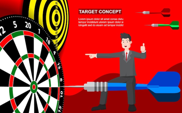 Vector businessman on target dart template for business goal. shooting target success market concept