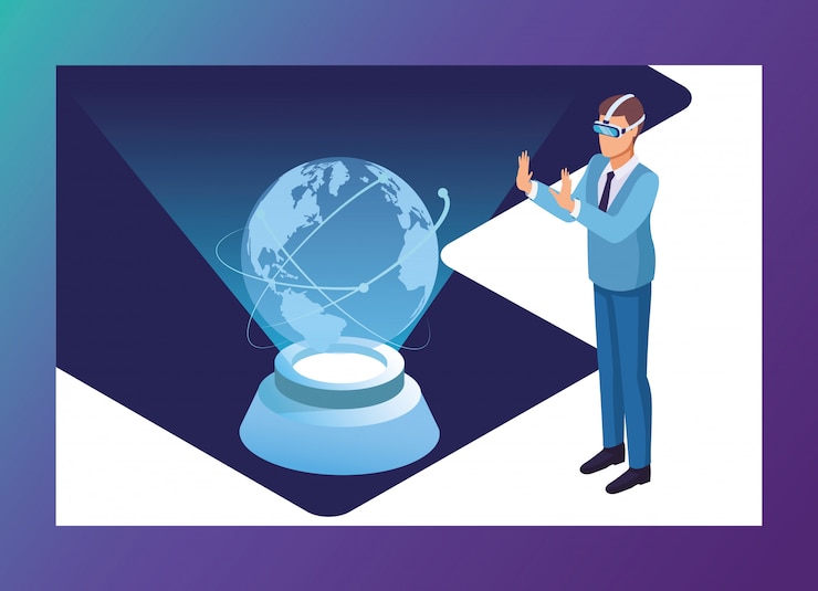 Vector businessman and technology isometric