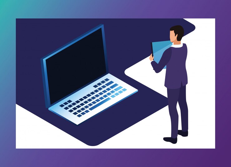Vector businessman and technology isometric