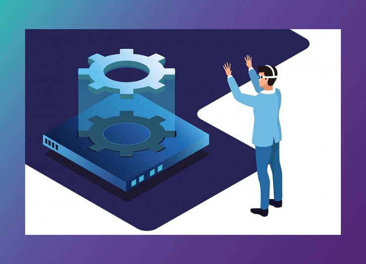 Vector businessman and technology isometric