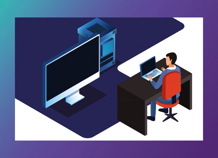 Vector businessman and technology isometric