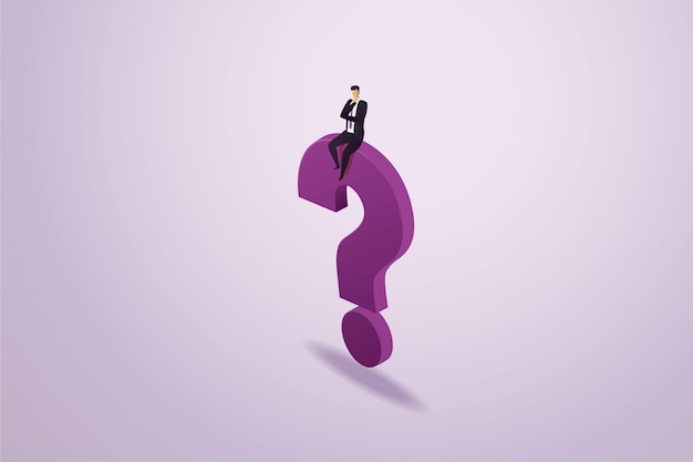 Businessman thinking while sit on question mark