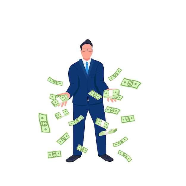 Businessman throwing money up flat concept illustration