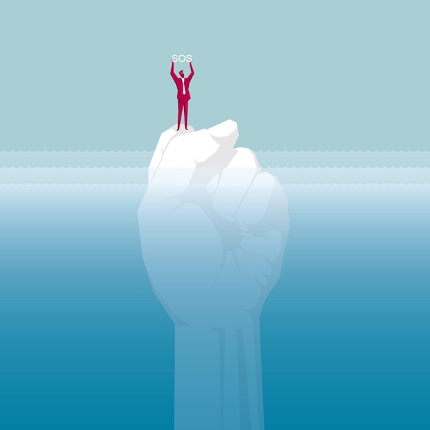 businessman trapped in the island, waiting for a rescue. the island is a fist.