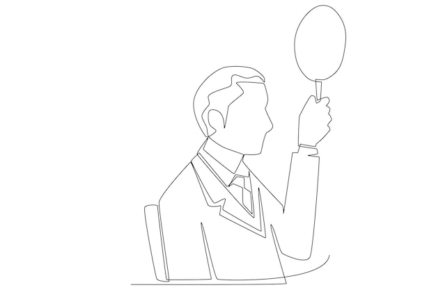 A businessman trying to bid in auction line art