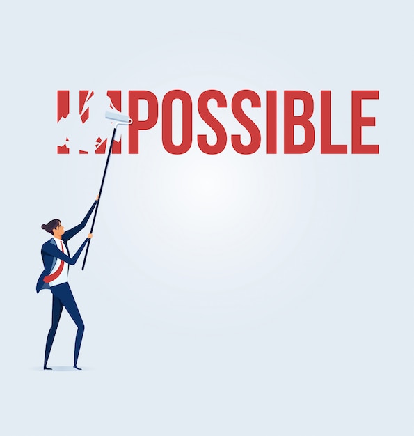 Businessman turning the word impossible into possible