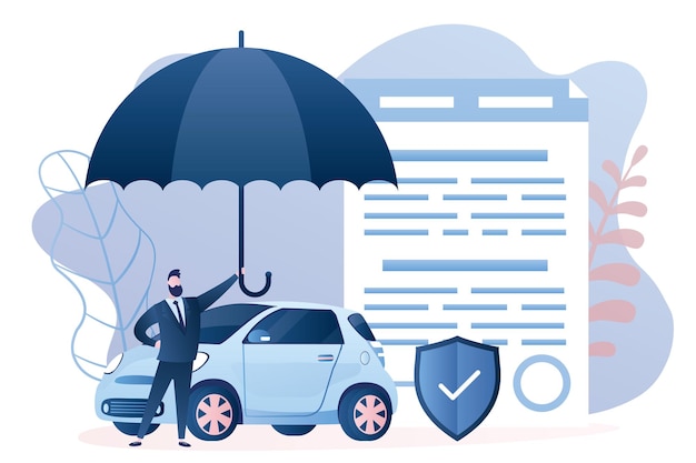 businessman umbrella modern auto safe shield insurance and accident protection concept background