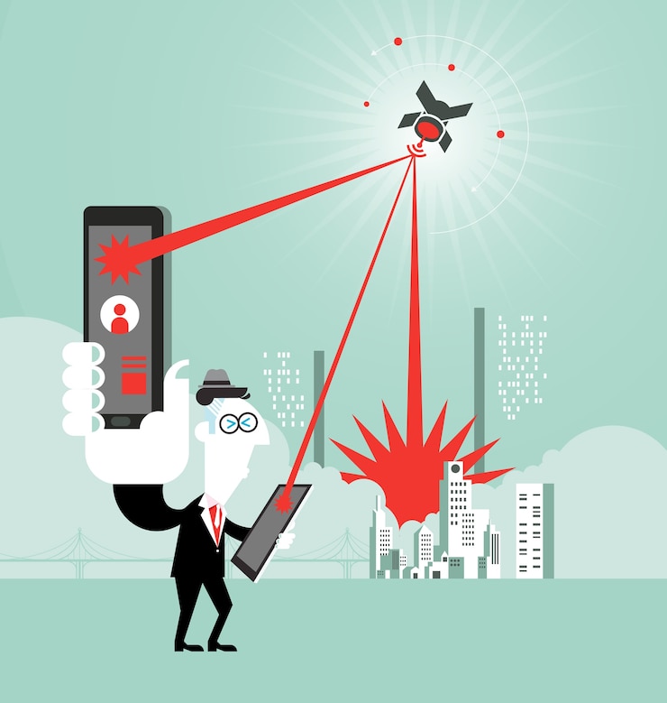 Vector businessman using digital tablet technology concept