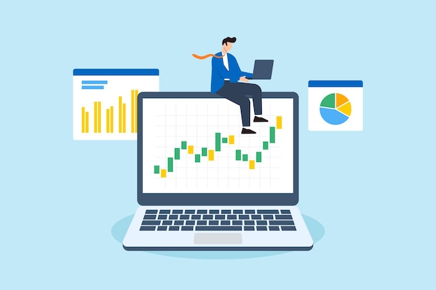 Businessman using laptop to analyze forex trading graphs and financial data