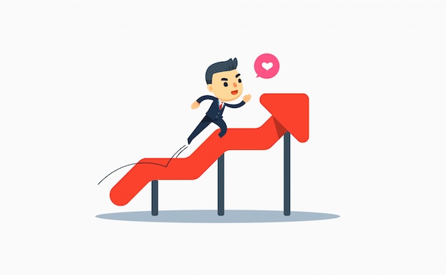 A businessman using running in rising graphic chart. vector illustration.