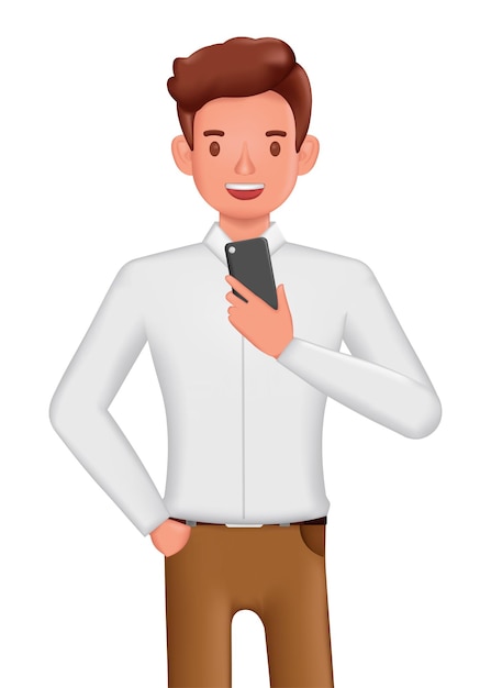 Бизнесмен использует смартфон для проверки нового сообщения и дизайна персонажей электронной почты 3d векторная иллюстрация