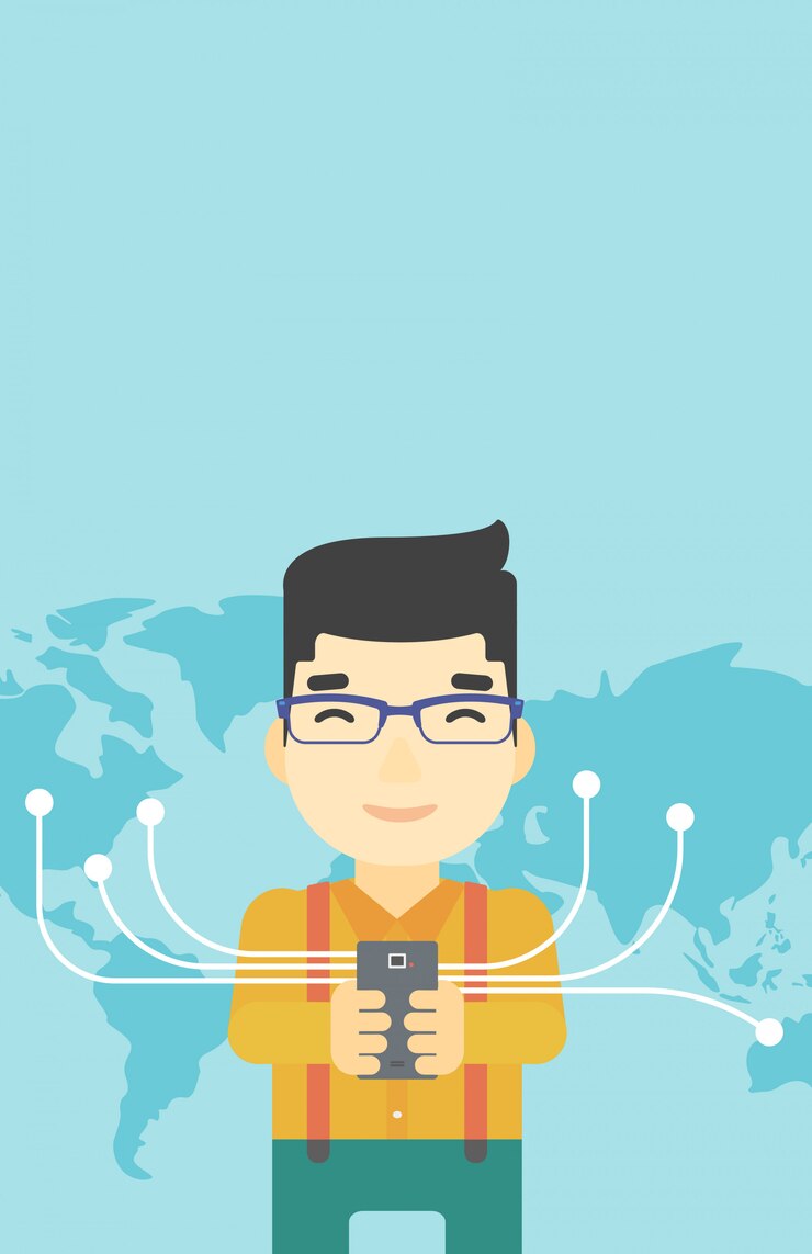 Vector businessman using smartphone.