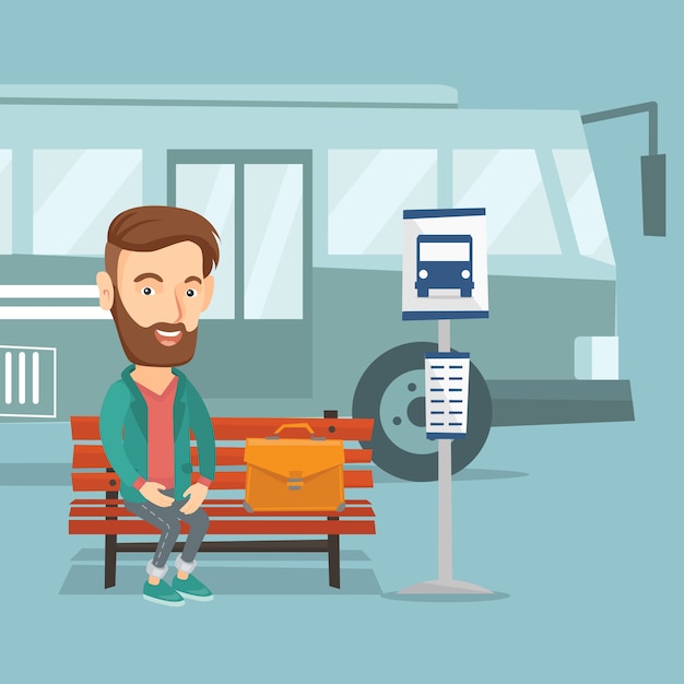 businessman waiting for bus at the bus stop.