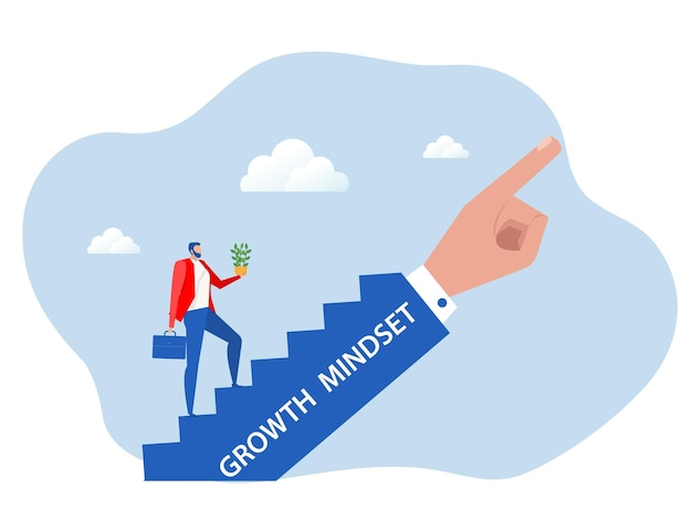 Businessman Walking On Arrow Growth Graph or growth mindset on big hand concept vector illustrator