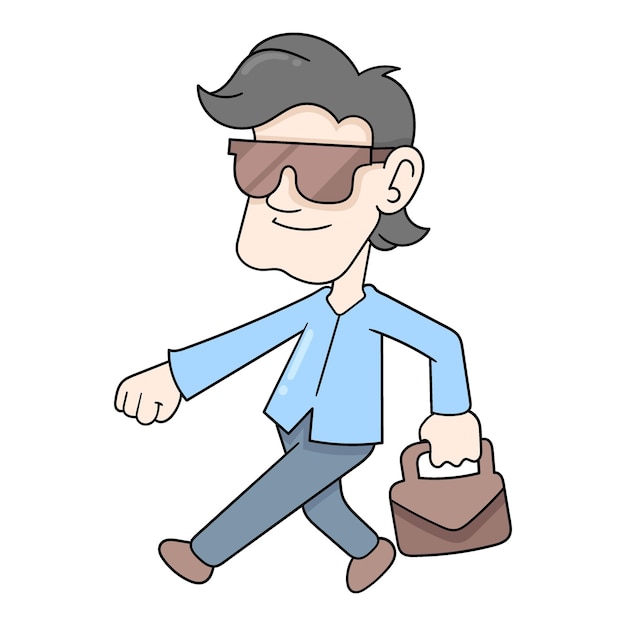 Businessman walking carrying suitcase to office doodle icon image kawaii