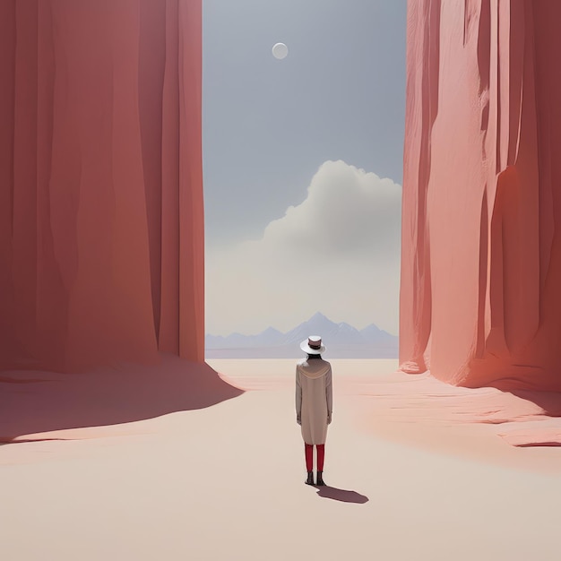 Vector businessman walking on a cliff in the desert businessman walking on a cliff in the desert