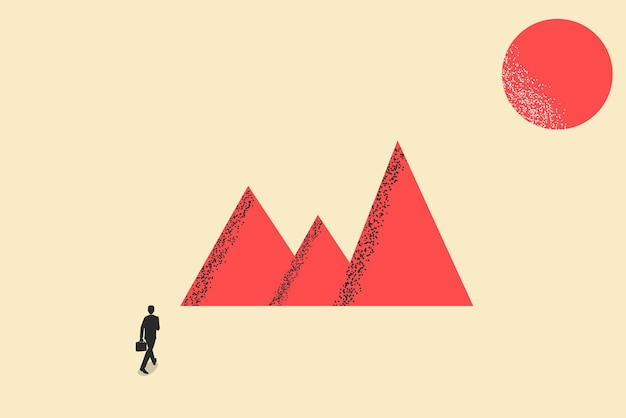 Businessman walking go to mountain concept of goal career achievement and opportunity