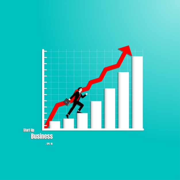 L'uomo d'affari cammina sui grafici verso il successo