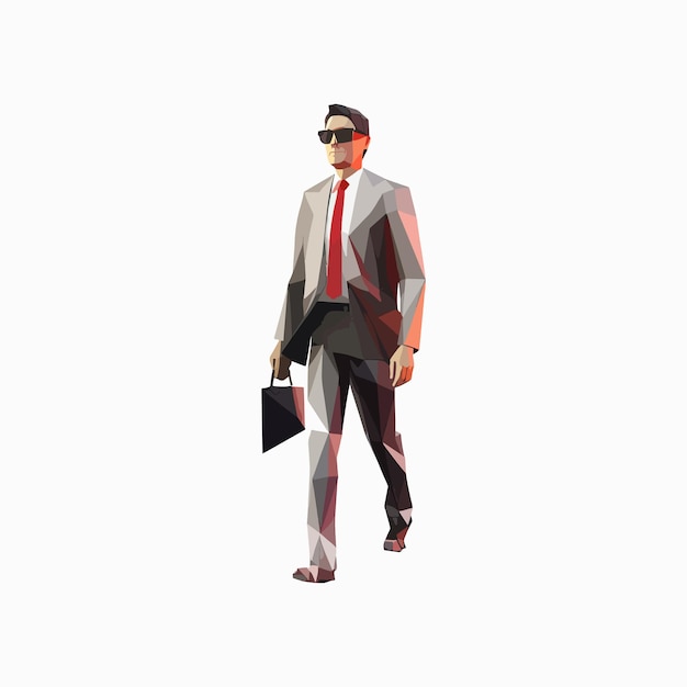 Vector a businessman walks with a briefcase lowpoly vector