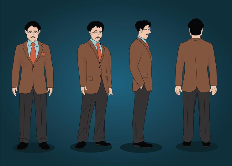 Vector 슈트를 입은 사업가 2d 애니메이션의 만화 캐릭터 세트 디자인