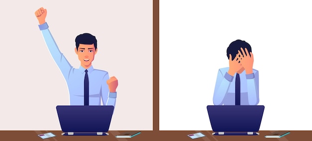 Vector businessman win and lose expressions