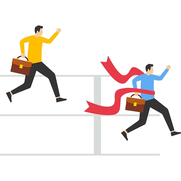 Businessman wins the race with competitor Vector illustration in flat style