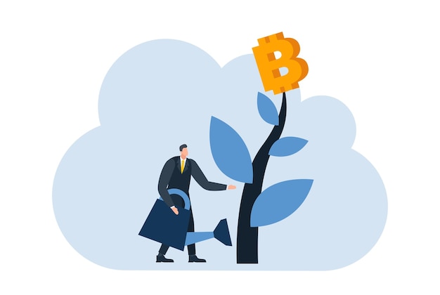 businessman with bitcoin digital money coin currency flat illustration