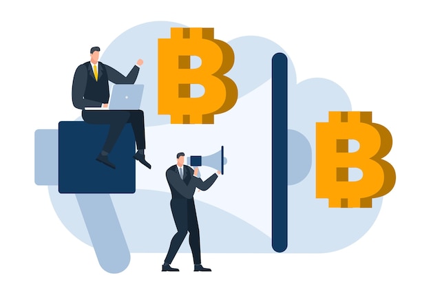 businessman with bitcoin digital money coin currency flat illustration