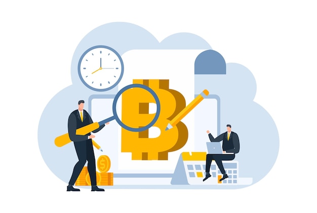 businessman with bitcoin digital money coin currency flat illustration