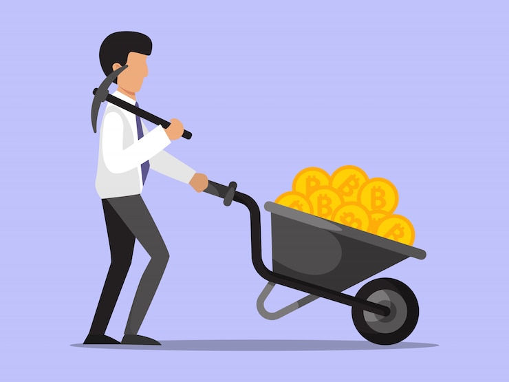 वेक्टर businessman with bitcoins wheelbarrow.