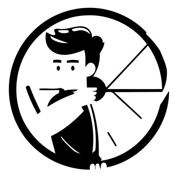 Vector businessman with bow and arrow aiming at target vector illustration