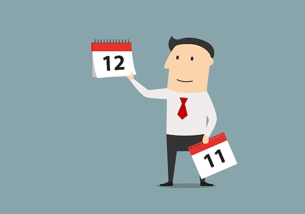 Vector businessman with calendar of last month