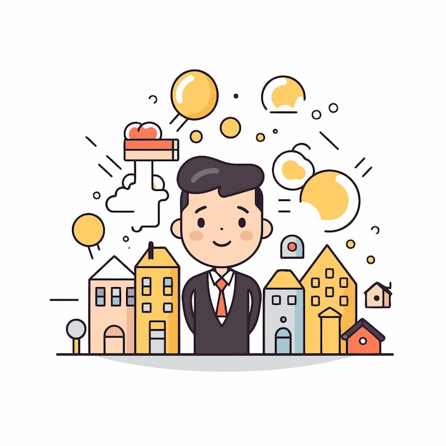 Businessman with cityscape background Vector illustration in flat style