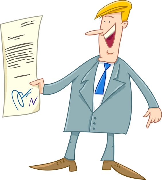 Businessman with contract cartoon