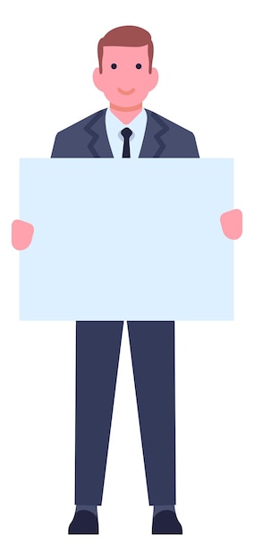 Businessman with empty banner Cartoon office manager character