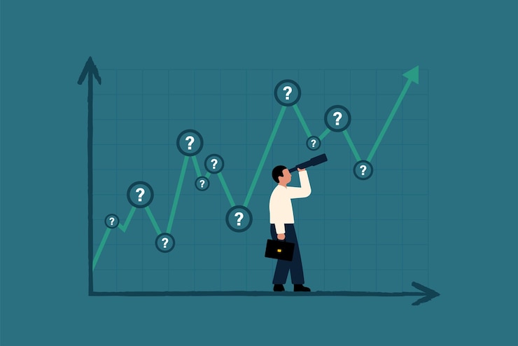 Vector businessman with financial vision forecasting stock market investment returns