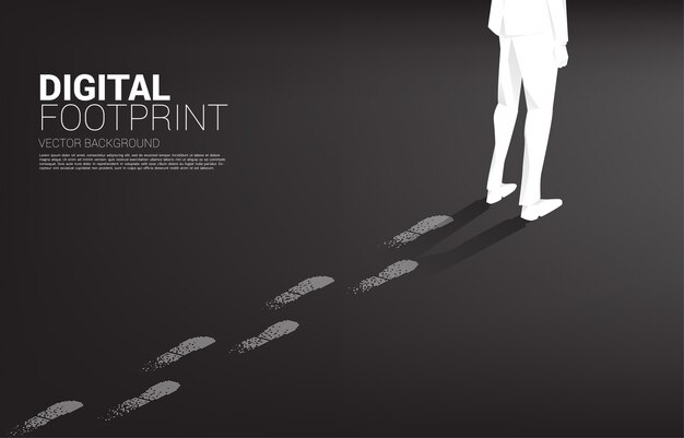 Vector businessman with footprint from footprint from digital dot pixel. business concept of digital transformation and digital footprint.